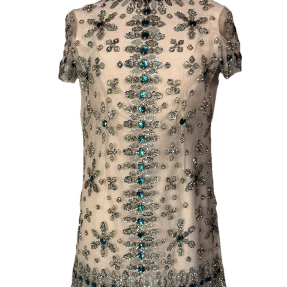VINTAGE Y2K CAP SLEEVED JEWELED COCKTAIL MINI DRESS - SMALL